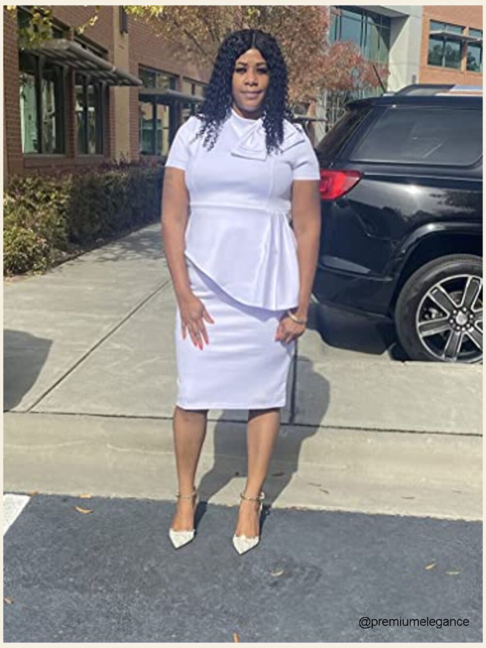 Peplum Bodycon Pencil Dress with Bow and Ruffle Details - Picture 6 of 6